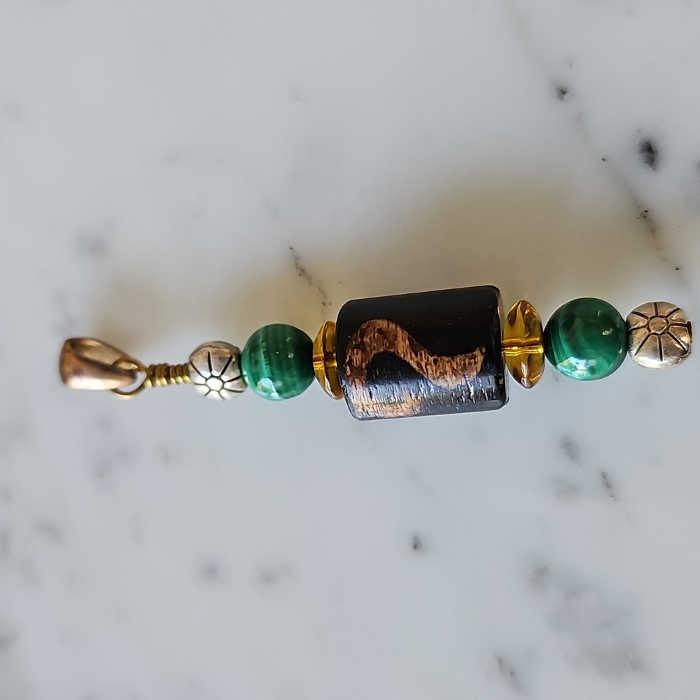 Tibetan Old Agate DZI "Money Hook" Talisman Bead Pendant